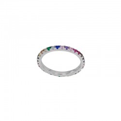 Bague fine en argent rhodié avec des oxydes de couleurs sertis griffes