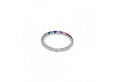 Bague fine en argent rhodié avec des oxydes de couleurs sertis griffes
