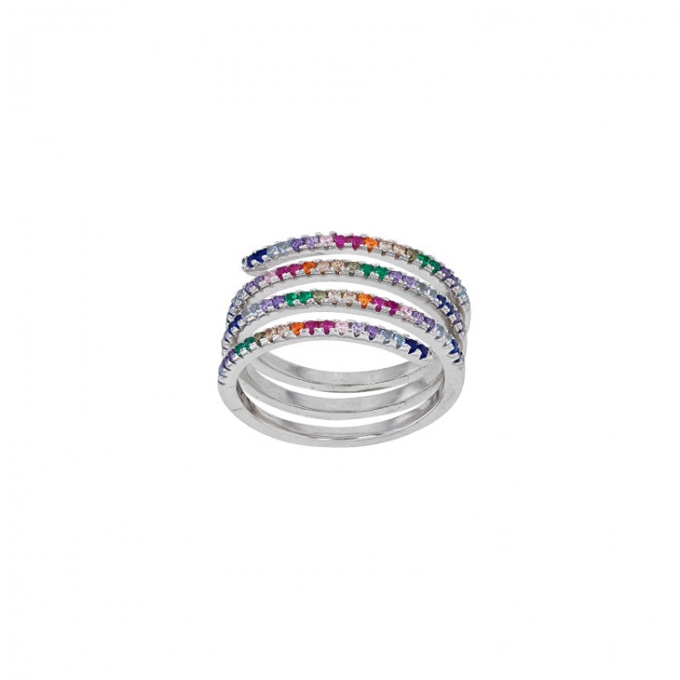 Bague argent rhodié spirale sertie d'oxydes multicolore Bague argent rhodié spirale sertie d'oxydes multicolore