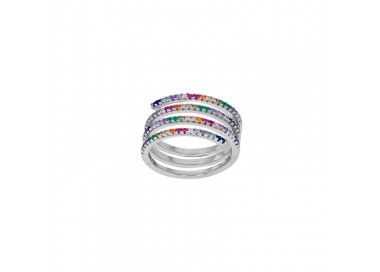  Bague argent rhodié spirale sertie d'oxydes multicolore