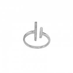 Bague ouverte barrettes oxydes et lisse, argent 925/1000 rhodié