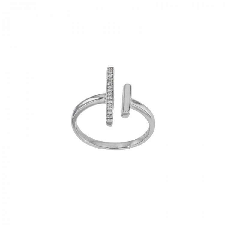 Bague ouverte barrettes oxydes et lisse, argent 925/1000 rhodié Bague ouverte barrettes oxydes et lisse, argent 925/1000 rhodié
