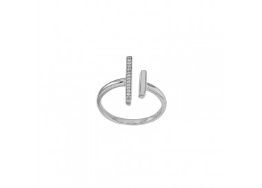 Bague ouverte barrettes oxydes et lisse, argent 925/1000 rhodié
