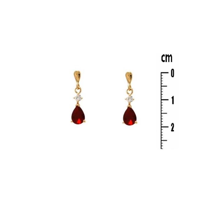 Clous d'oreilles plaqué or goûtte de rubis