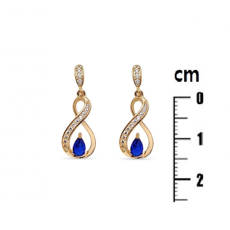 Boucles d'oreilles plaqué or motif infini cristal de zirconium goûte bleu Boucles d'oreilles plaqué or motif infini cristal de zirconium goûte bleu