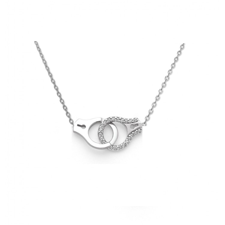 Collier menotte argent massif rhodié avec cristaux de zirconium Collier menotte argent massif rhodié avec cristaux de zirconium
