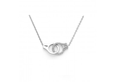 Collier menotte argent massif rhodié avec cristaux de zirconium