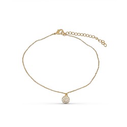 Chaîne de cheville plaqué or avec une pampille rondes serti de 19 petites oxydes de zirconium