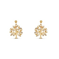 Clou d'oreille arbre de vie plaqué or avec oxyde de zirconium