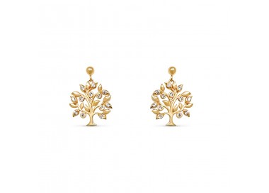 Clou d'oreille arbre de vie plaqué or avec oxyde de zirconium