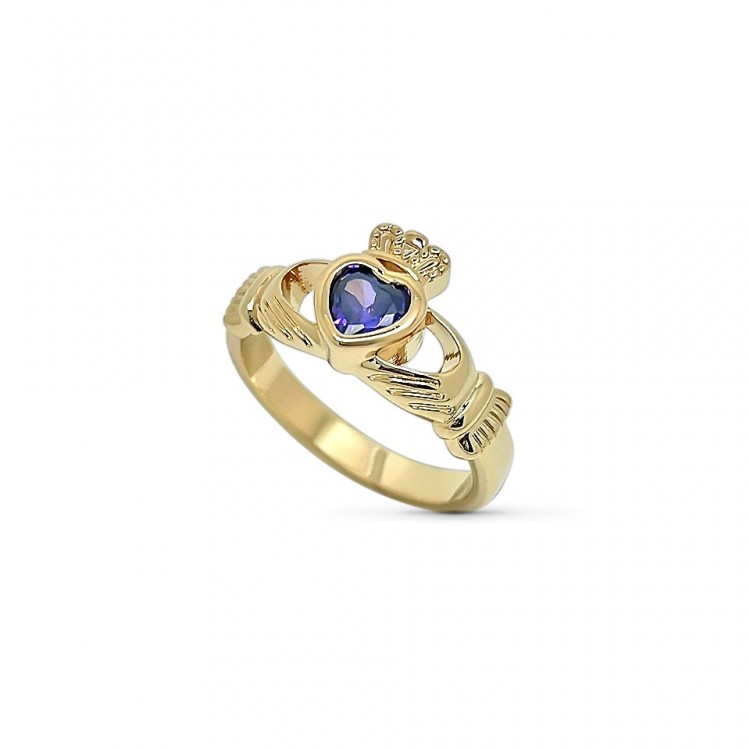 Bague en plaqué Or deux mains et son cœur serti d'un cristal bleu saphir Bague en plaqué Or deux mains et son cœur serti d'un cristal bleu saphir