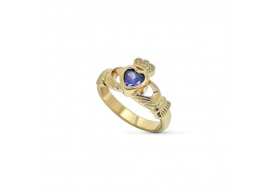 Bague en plaqué Or deux mains et son cœur serti d'un cristal bleu saphir