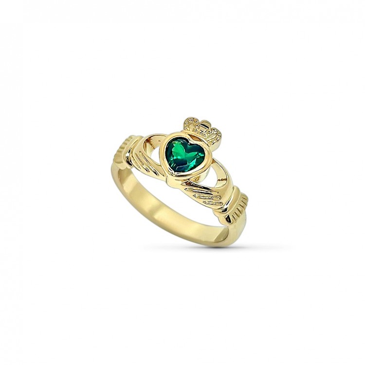 Bague plaqué or main coeur couronne cristal émeraude Bague plaqué or main coeur couronne cristal émeraude
