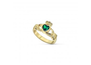 Bague plaqué or main coeur couronne cristal émeraude