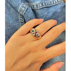 Bague Tutti Frutti bombé en Plaque Or