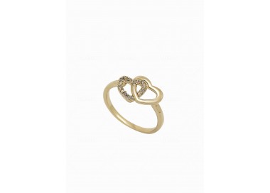 Bague plaqué or double cœur ajouré sertis cristaux