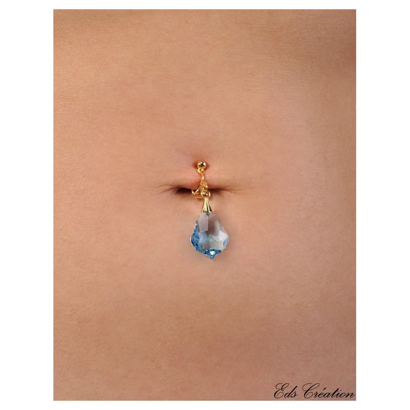 Clip Nombril Plaqué Or Barroque Bleu Swarovski