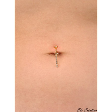 Faux piercing nombril plaqué or diapason Swarovski