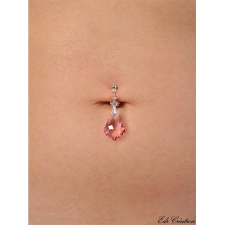 Clip Nombril plaqué argent Cristal Barroque Swarovski Rose