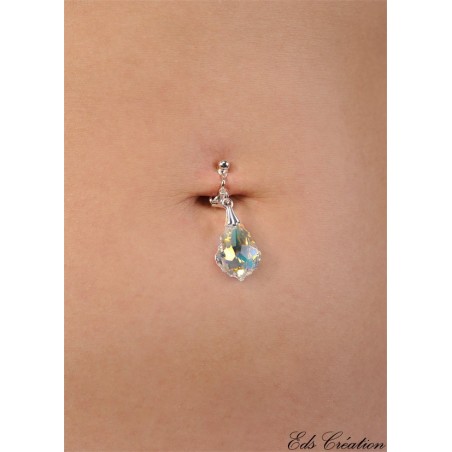 Clip Nombril plaqué argent Cristal Barroque Swarovski Aurore Boréale