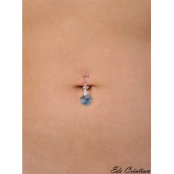 Clip Nombril plaqué argent cristal Swarovski bleu ciel