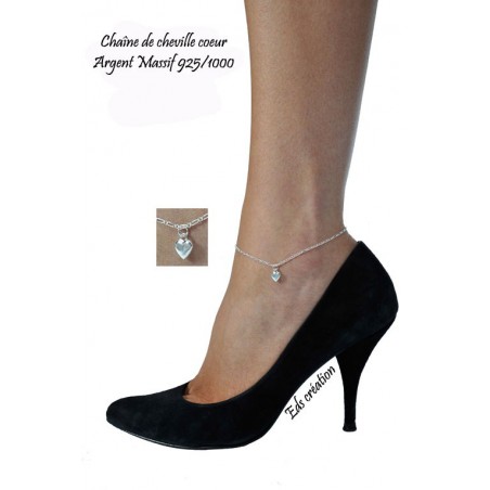 Chaine de cheville coeur maille gourmette diamenté argent