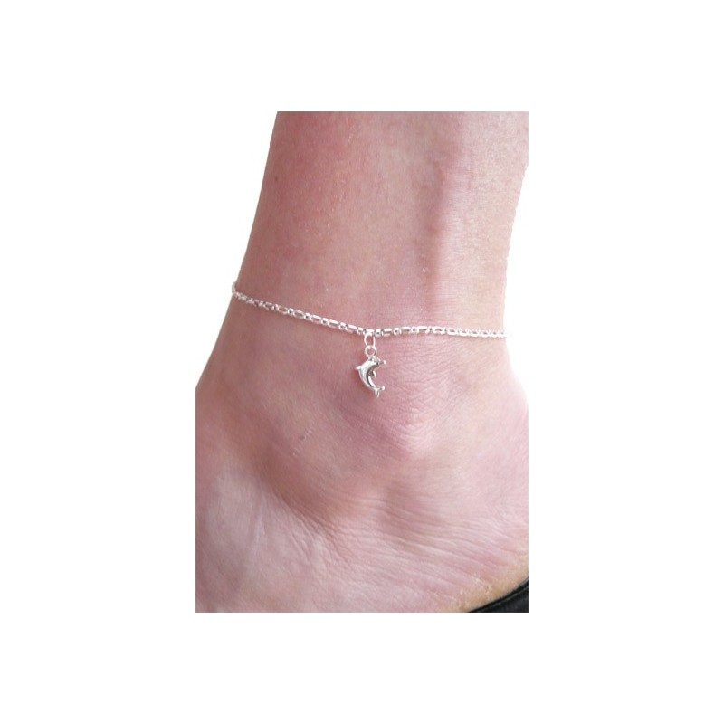 Chaine de cheville Dauphin maille gourmette diamenté argent Chaine de cheville Dauphin maille gourmette diamenté argent