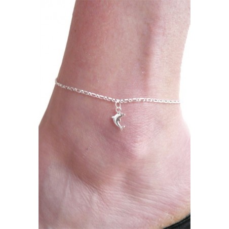 Chaine de cheville Dauphin maille gourmette diamenté argent