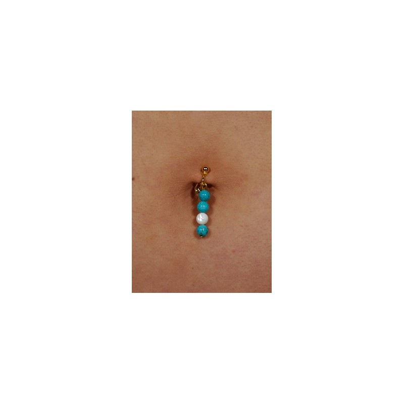 Clip Nombril plaqué or et son Diapason de perle Howlite et nacre Clip Nombril plaqué or et son Diapason de perle Howlite et nacre