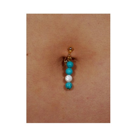 Clip Nombril plaqué or et son Diapason de perle Howlite et nacre