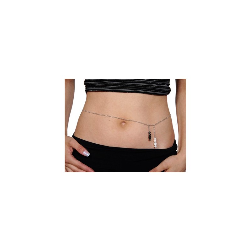 Chaine de taille argent massif diapason nacre et hematite Chaine de taille argent massif diapason nacre et hematite
