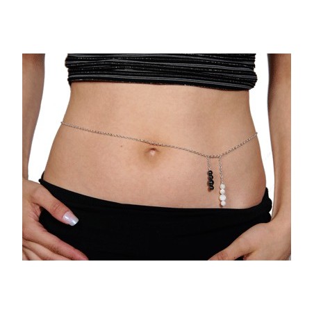 Chaine de taille argent massif diapason nacre et hematite