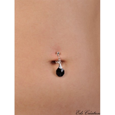 clip nombril Argent cristal Swarovski Jet Noir