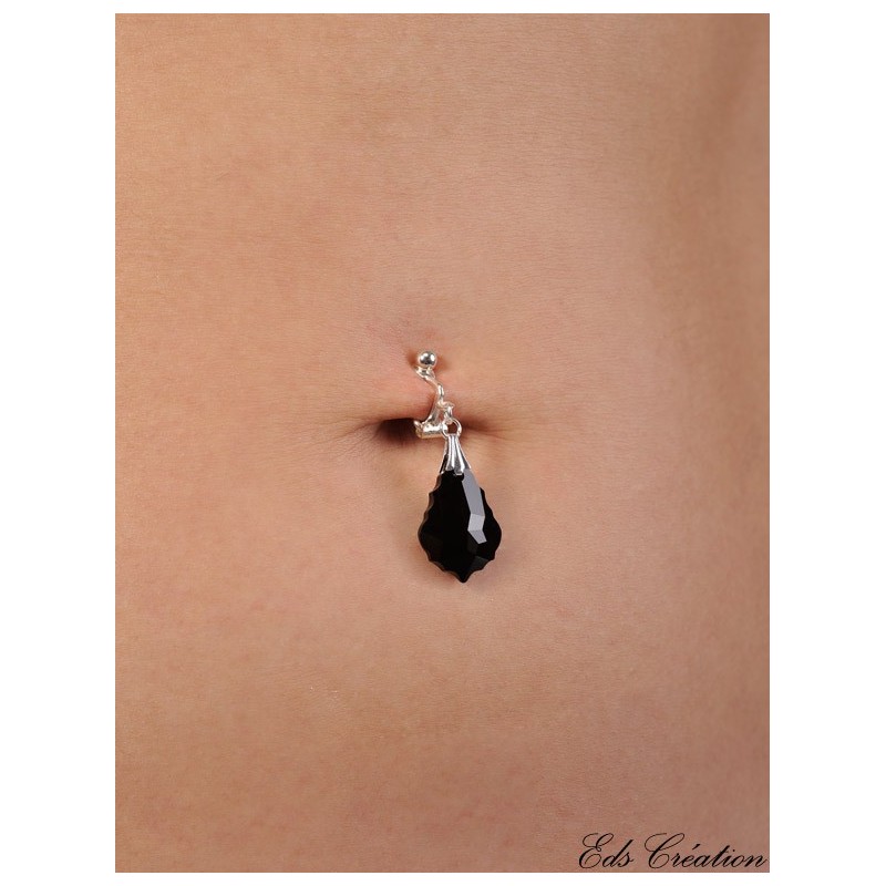 Clip Nombril Argent Cristal Barroque Swarovski Jet Noir Clip Nombril Argent Cristal Barroque Swarovski Jet Noir