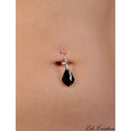 Clip Nombril Argent Cristal Barroque Swarovski Jet Noir