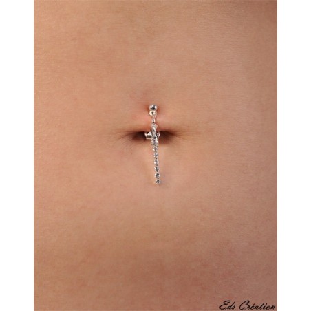 Faux piercing nombril plaqué argent diapason Swarovski