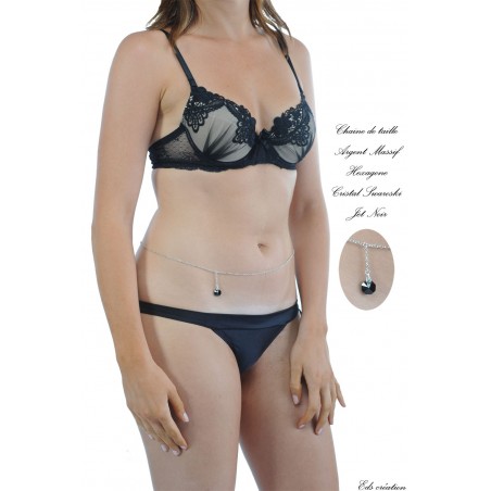 Chaine de taille argent Hexagone jet noir
