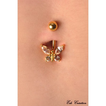 Piercing nombril Papillon Doré Cristal