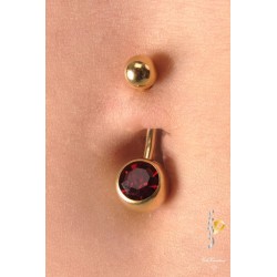 Piercing banane nombril Doré strass Rouge