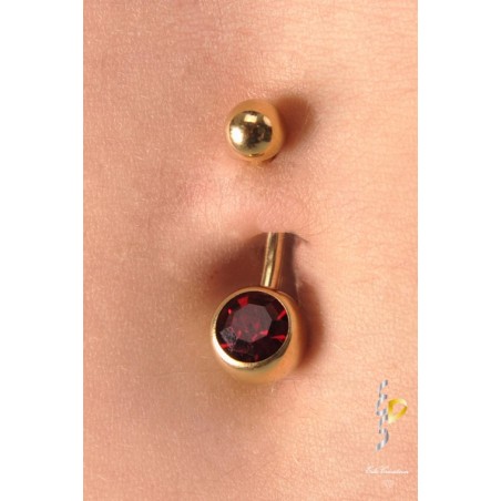 Piercing banane nombril Doré strass Rouge