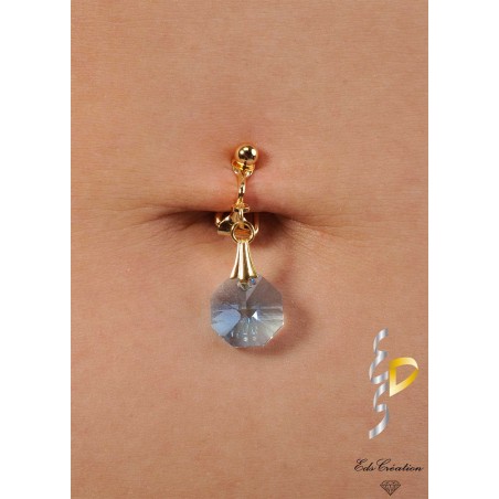 clip nombril plaqué or cristal Swarovski bleu ciel