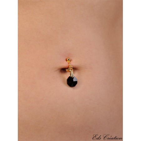 Clip nombril plaqué or cristal Swarovski jet noir