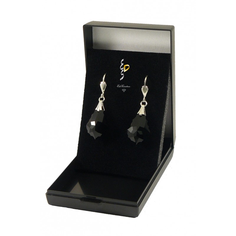 Boucle d'oreille argent Barroque cristal Swarovski Jet Noir Boucle d'oreille argent Barroque cristal Swarovski Jet Noir