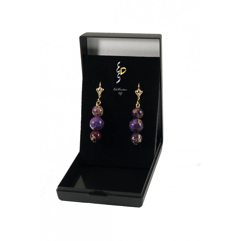 Boucle d'oreille plaqué or avec perles Jaspe impérial violet