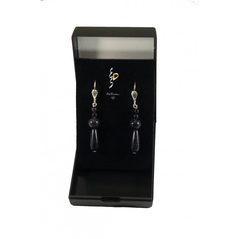 Boucle d'oreille argent sable bleu