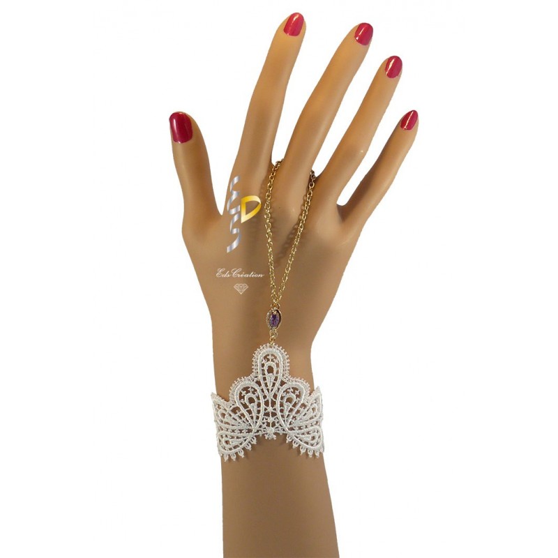 Chaine de main or infinity Lavande Dentelle Blanche Chaine de main or infinity Lavande Dentelle Blanche