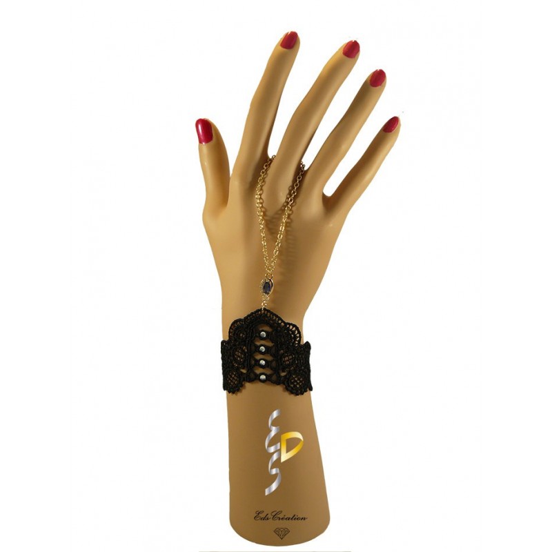 Chaine de main or infinity Lavande Dentelle Strass Noir Chaine de main or infinity Lavande Dentelle Strass Noir