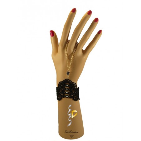 Chaine de main or infinity Lavande Dentelle Strass Noir