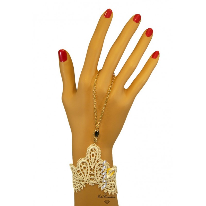 Chaine de main or infinity noir Dentelle Blanche Chaine de main or infinity noir Dentelle Blanche