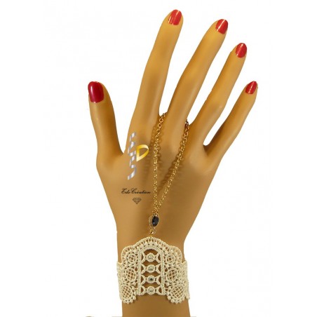 Chaine de main or infinity bleu marine Dentelle strass Blanche 